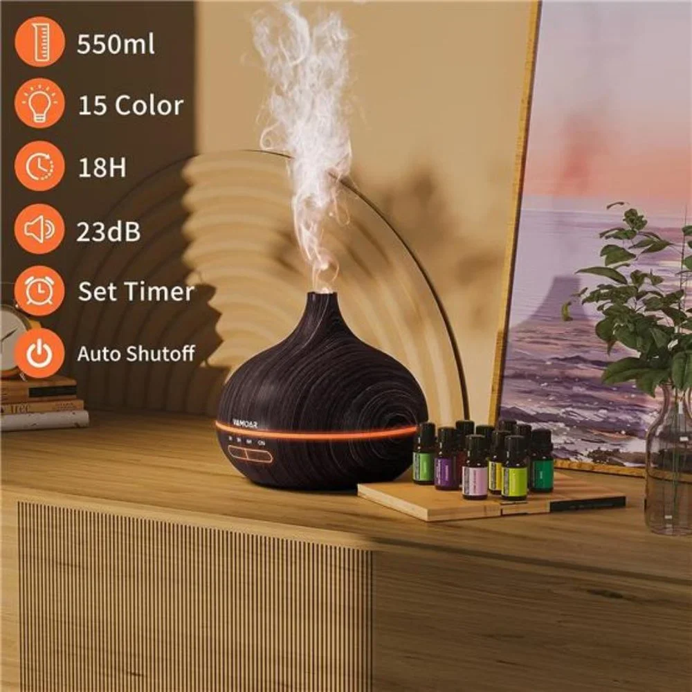 Essential Oil Diffuser Gift Set ，550ml Diffuser & Essential Oil Set, Top 10 Oils